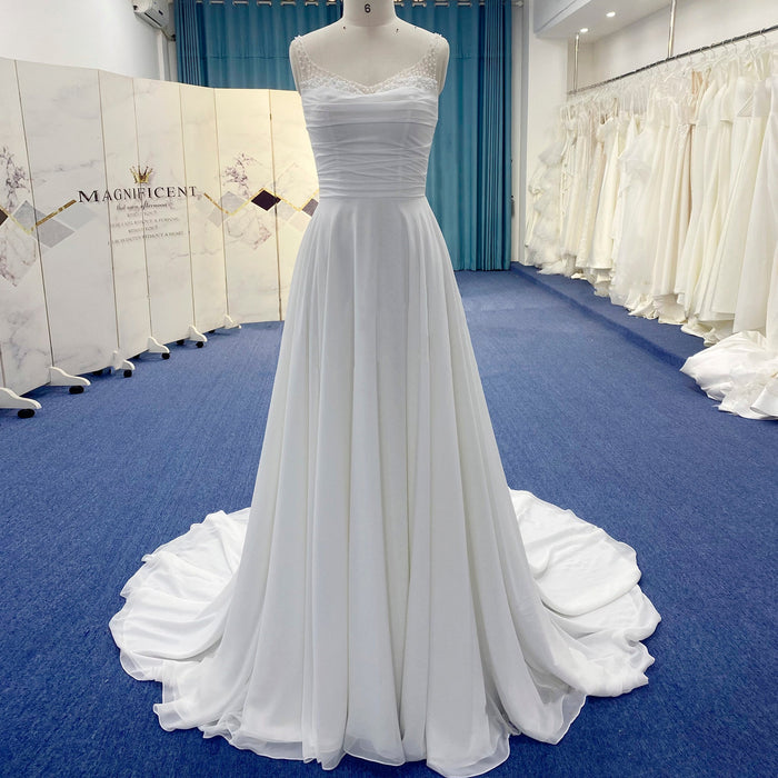 Classic A-line Vneck Chiffon Wedding Dress with Wide Strap - Rosymae