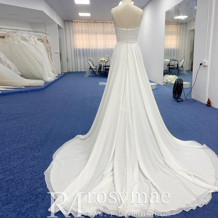 Classic A-line Vneck Chiffon Wedding Dress with Wide Strap - Rosymae
