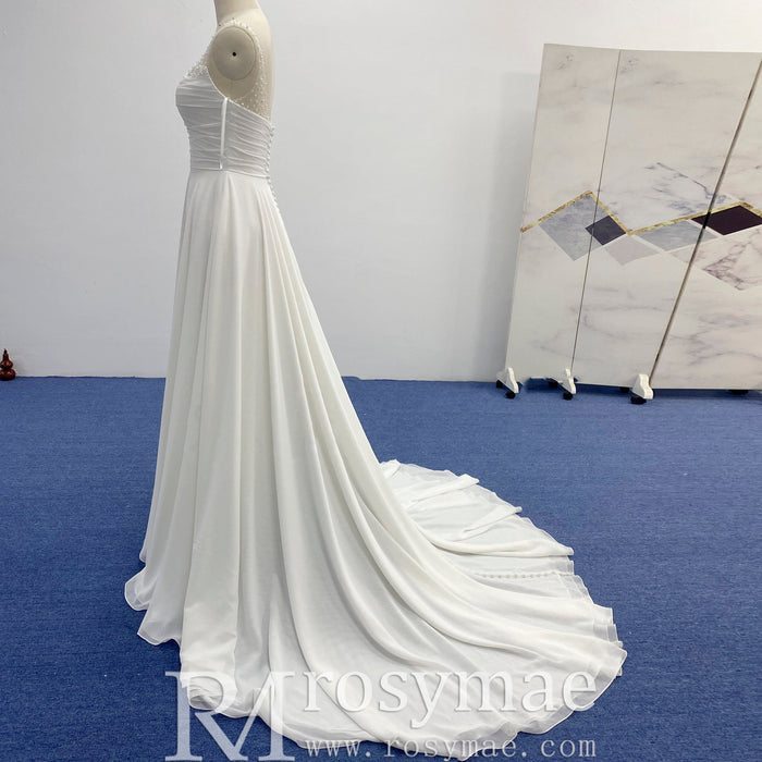Classic A-line Vneck Chiffon Wedding Dress with Wide Strap - Rosymae
