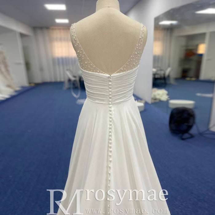 Classic A-line Vneck Chiffon Wedding Dress with Wide Strap - Rosymae