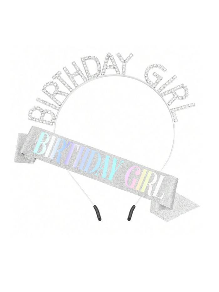 Classic Birthday Girl Ensemble – Elegant Headband and Shimmering Shoulder Strap Set Mia Belle Girls