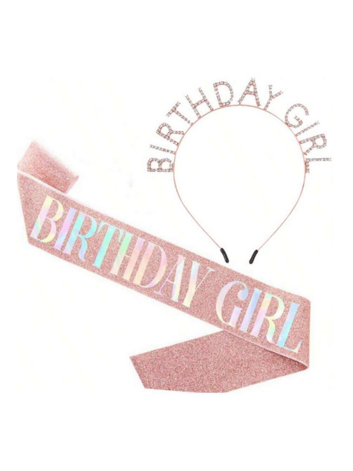 Classic Birthday Girl Ensemble – Elegant Headband and Shimmering Shoulder Strap Set Mia Belle Girls