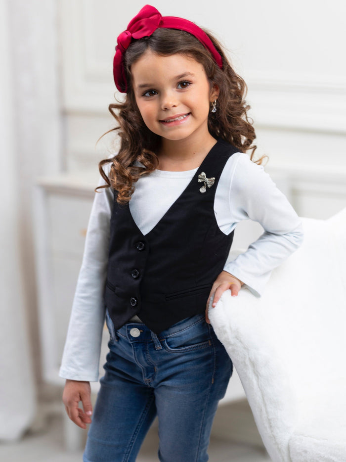 Classic Black Girls Bow Pin Vest by Kids Couture Mia Belle Girls