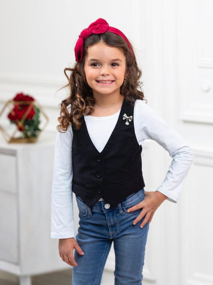 Classic Black Girls Bow Pin Vest by Kids Couture Mia Belle Girls