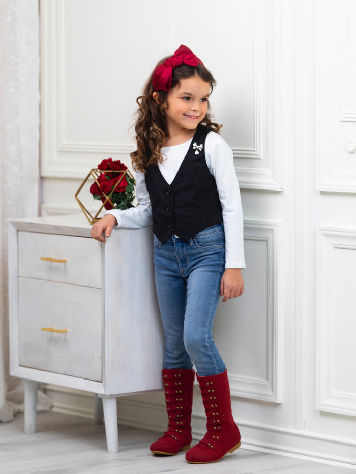 Classic Black Girls Bow Pin Vest by Kids Couture Mia Belle Girls