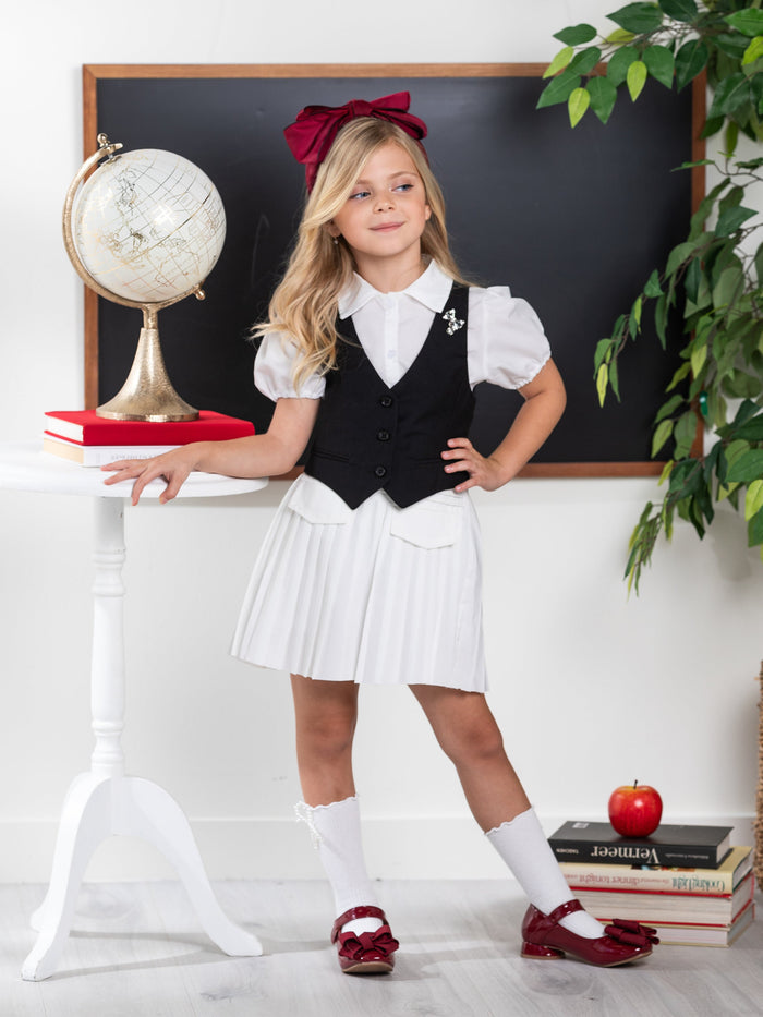 Classic Black Girls Bow Pin Vest by Kids Couture Mia Belle Girls