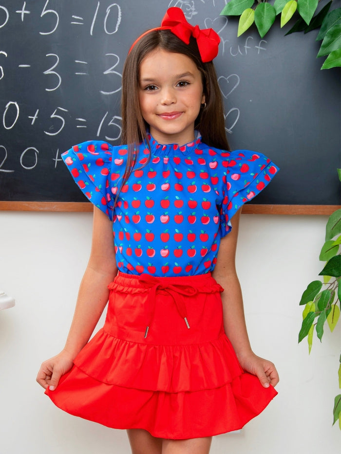 Classic Charm Apple Dot Flutter Top and Skirt Set