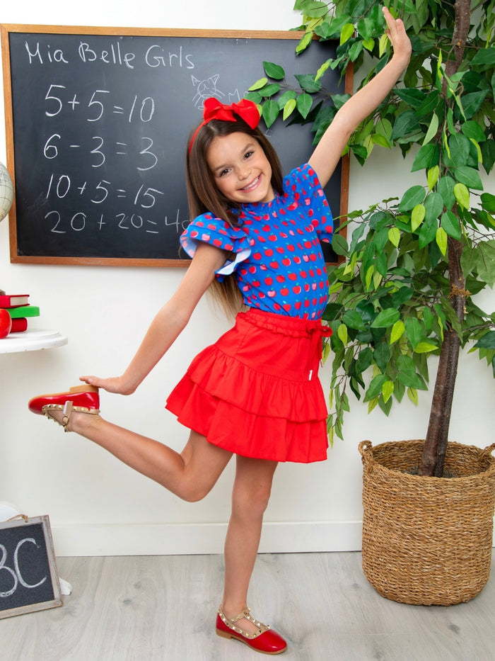 Classic Charm Apple Dot Flutter Top and Skirt Set