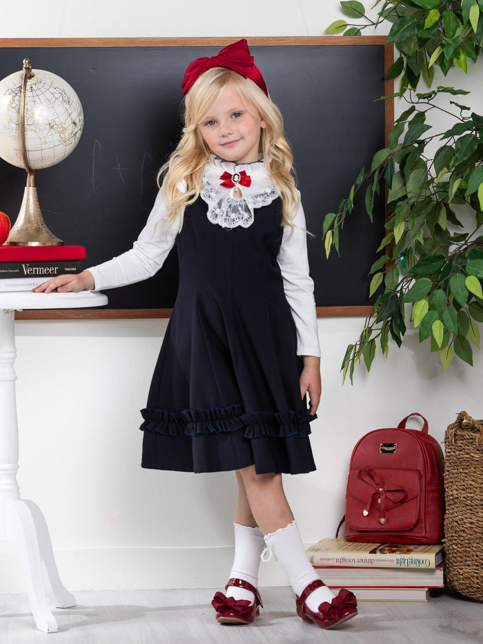 Classic Elegance Ruffle Front Navy Dress by Kids Couture Mia Belle Girls