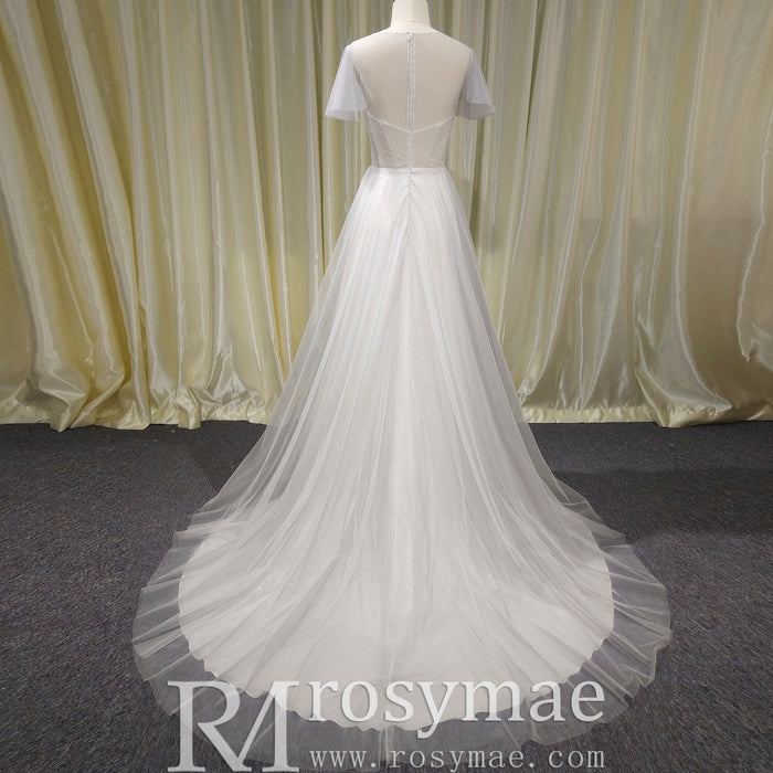 Classic Rustic Outdoor A-Line Wedding Dress with Flutter Sleeves - Rosymae