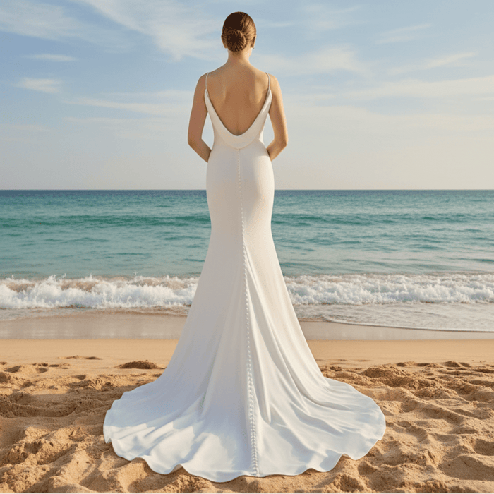 Classic Simple V-Neck Mermaid Wedding Dress with Leg Slit Elegant Bridal Gown - Rosymae