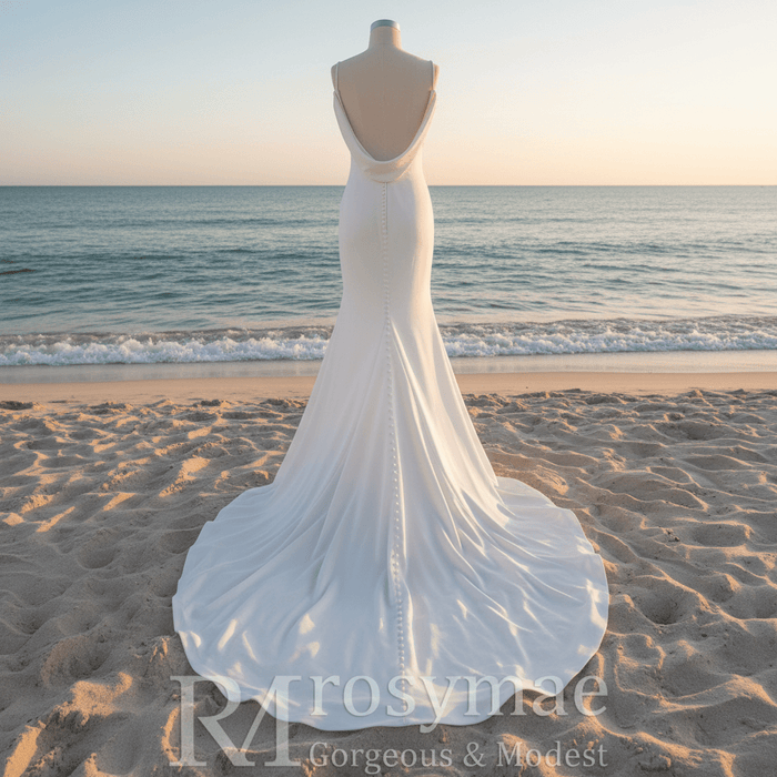 Classic Simple V-Neck Mermaid Wedding Dress with Leg Slit Elegant Bridal Gown - Rosymae