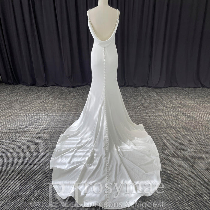 Classic Simple V-Neck Mermaid Wedding Dress with Leg Slit Elegant Bridal Gown - Rosymae