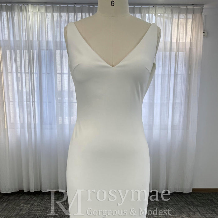 Classic Simple V-Neck Mermaid Wedding Dress with Leg Slit Elegant Bridal Gown - Rosymae