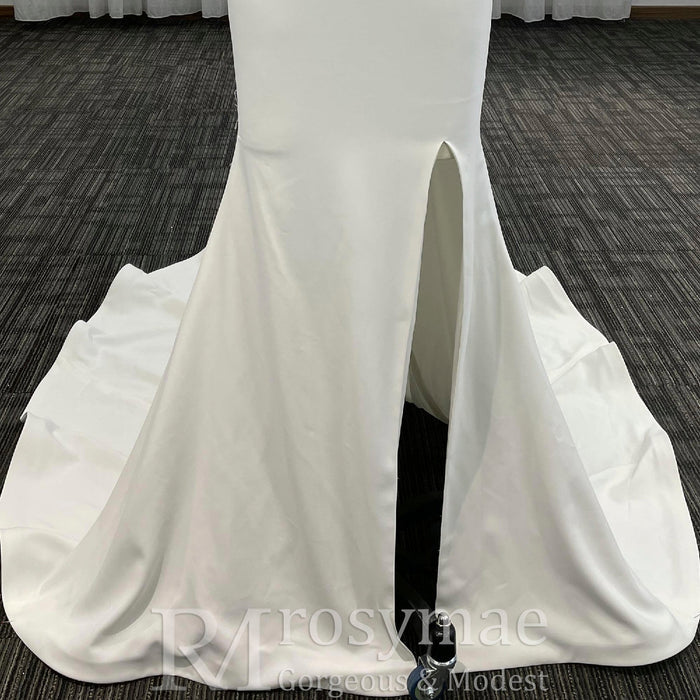 Classic Simple V-Neck Mermaid Wedding Dress with Leg Slit Elegant Bridal Gown - Rosymae