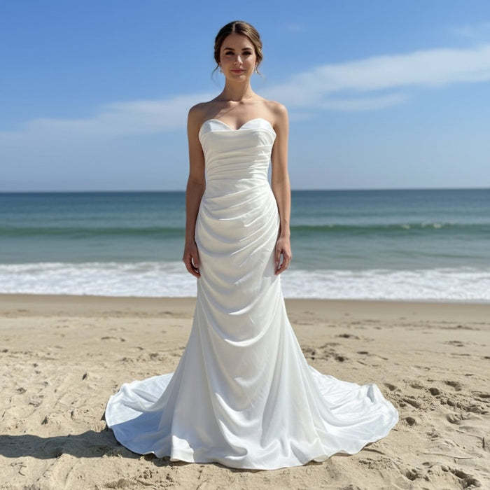 Classic Strapless Sweetheart Mermaid Wedding Dress with Pleated - Rosymae