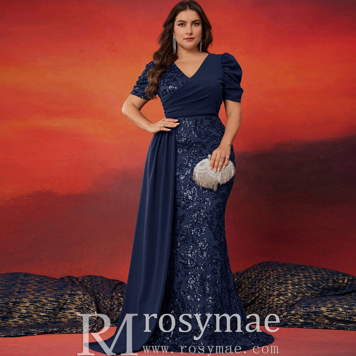 Classic Trendy Short Sleeve Plus Size Mermaid Dresses for Evening Party - Rosymae
