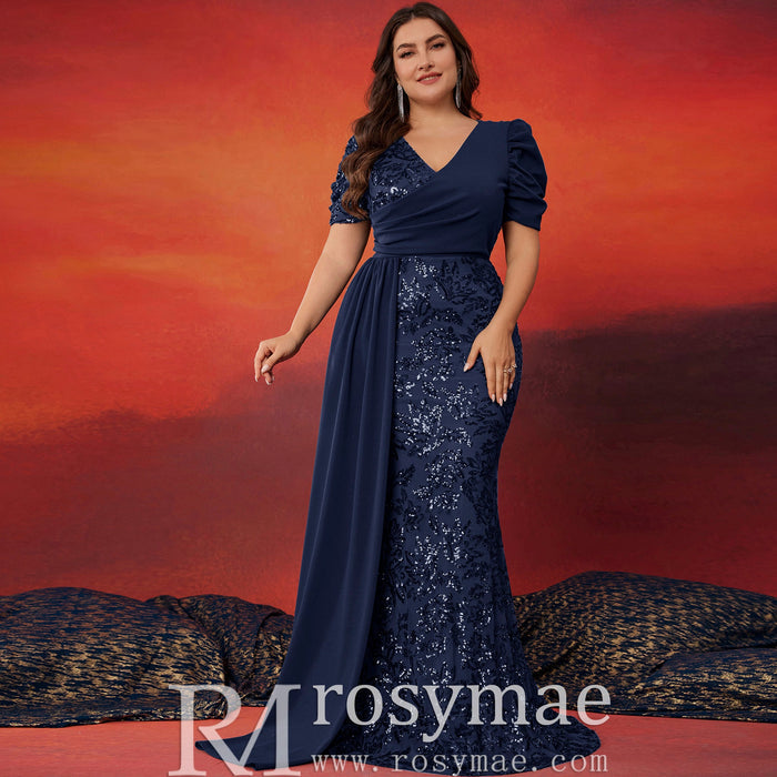 Classic Trendy Short Sleeve Plus Size Mermaid Dresses for Evening Party - Rosymae