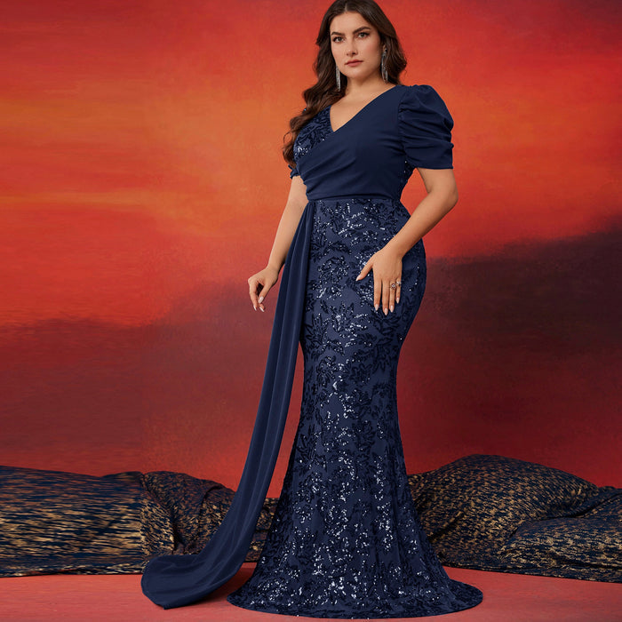 Classic Trendy Short Sleeve Plus Size Mermaid Dresses for Evening Party - Rosymae