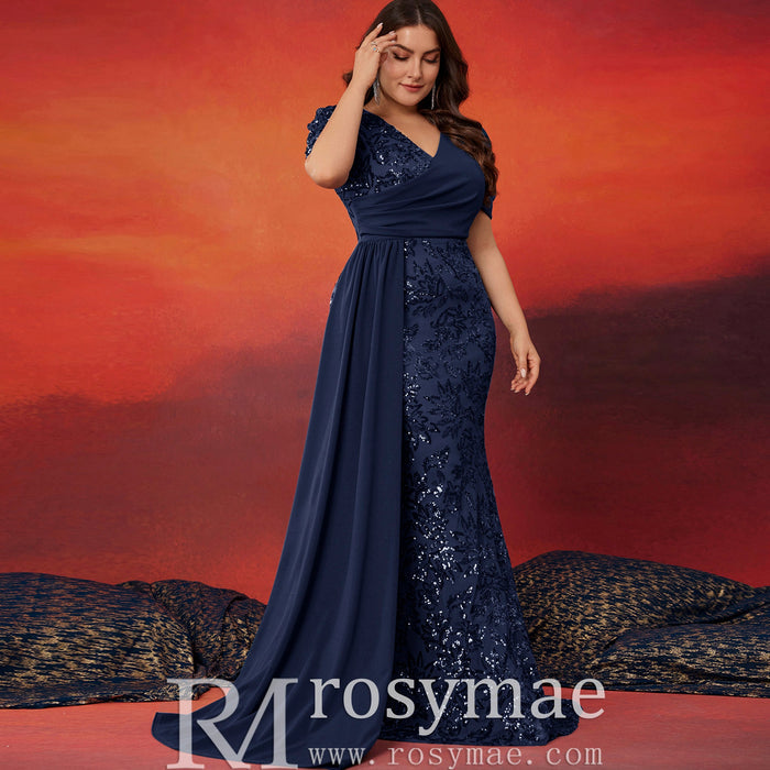 Classic Trendy Short Sleeve Plus Size Mermaid Dresses for Evening Party - Rosymae