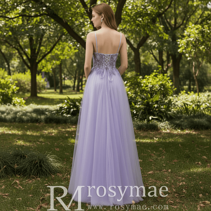 Classic Vneck Lilac Wedding Guest Dress with Spaghetti Straps - Rosymae