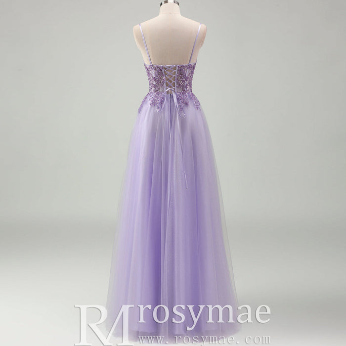 Classic Vneck Lilac Wedding Guest Dress with Spaghetti Straps - Rosymae