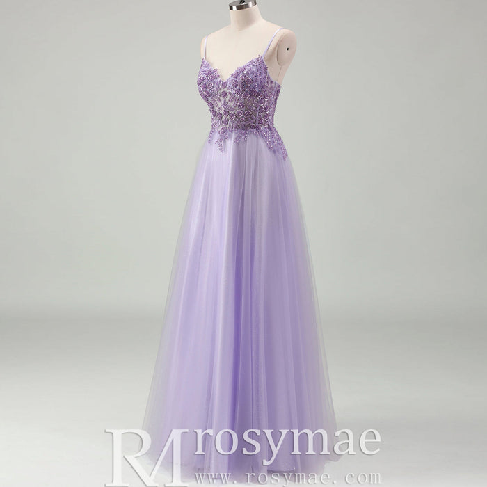 Classic Vneck Lilac Wedding Guest Dress with Spaghetti Straps - Rosymae