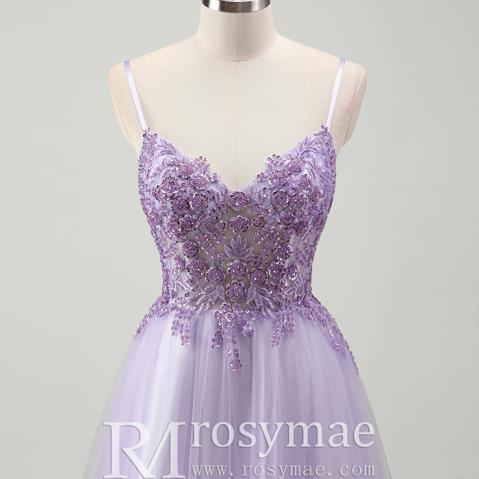Classic Vneck Lilac Wedding Guest Dress with Spaghetti Straps - Rosymae