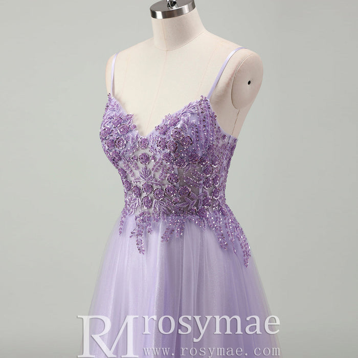 Classic Vneck Lilac Wedding Guest Dress with Spaghetti Straps - Rosymae