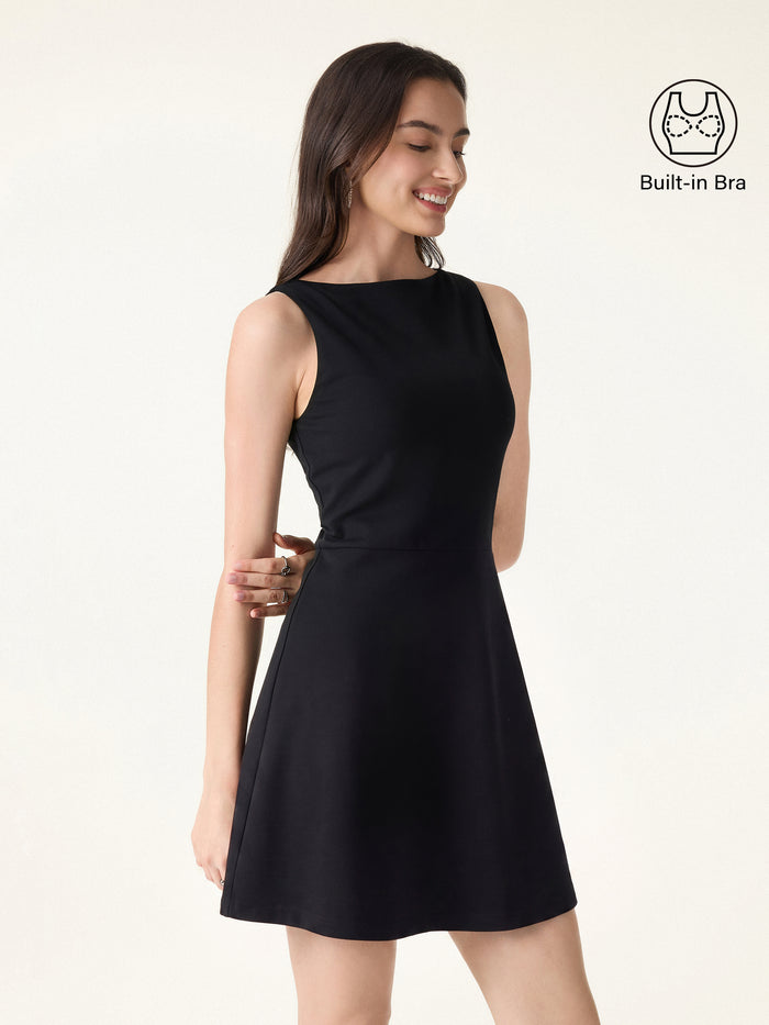 OGLmove Classy Boatneck Fit-and-Flare Mini Bra Dress