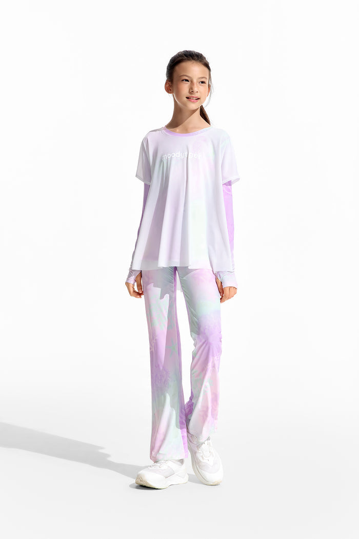 Cloudie Air Printed Bootcut Leggings **Color Coral Pink Purple**