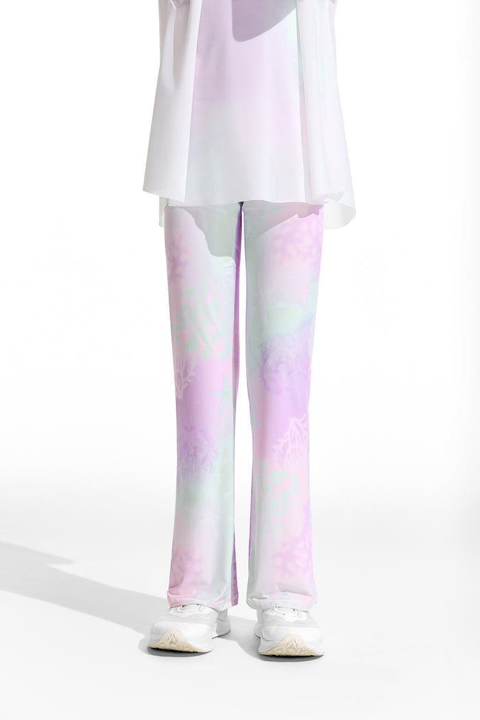 Cloudie Air Printed Bootcut Leggings **Color Coral Pink Purple**