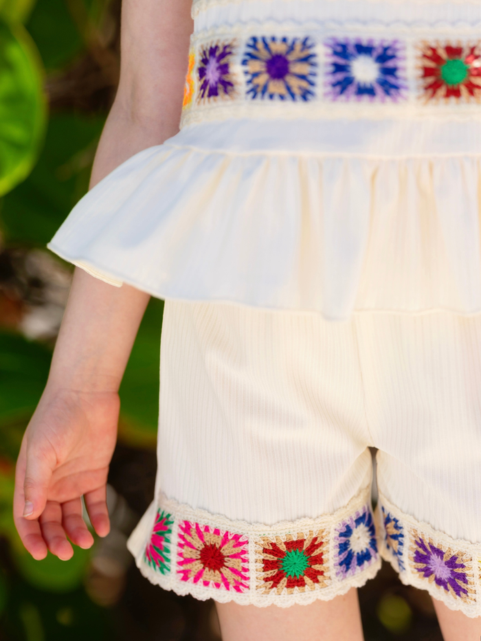 girls casual summer outfit cream top and shorts set