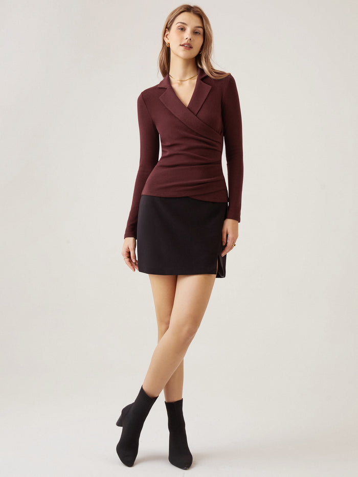OGLmove 2Pcs Set Collared Surplice Top