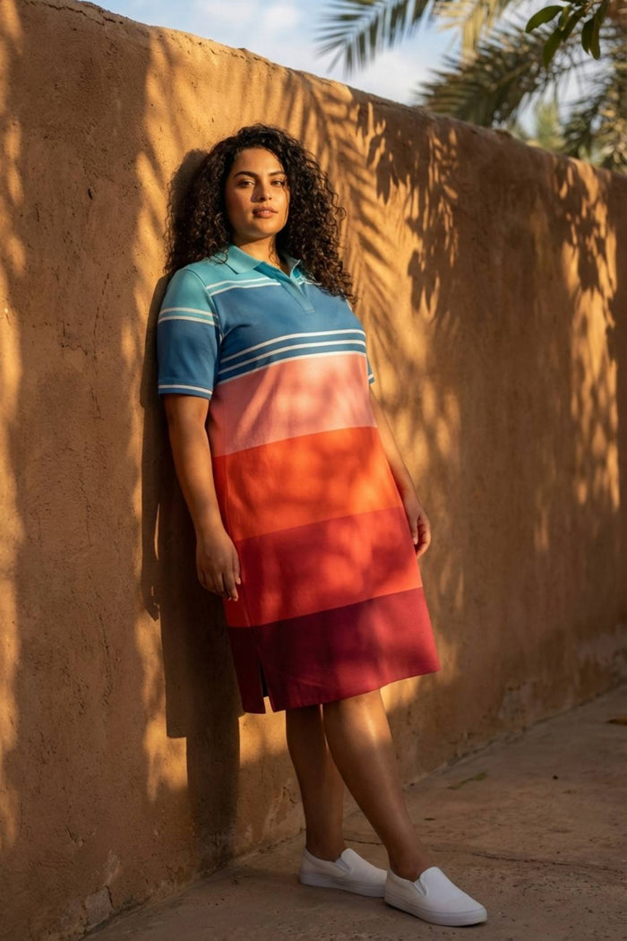Color Block Printed Polo Dress