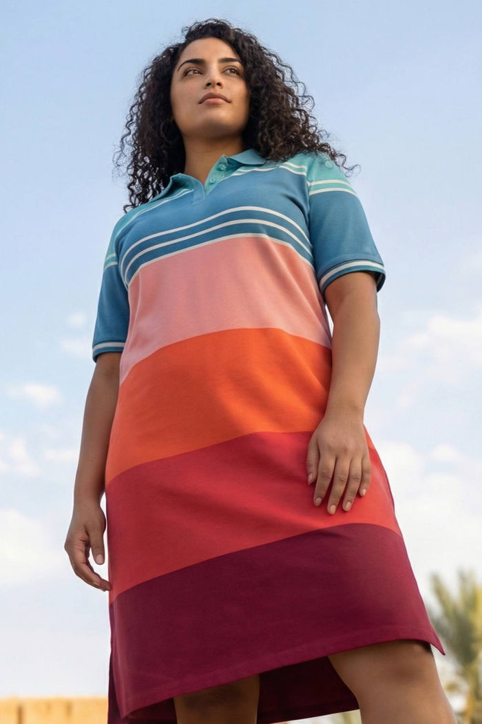 Color Block Printed Polo Dress