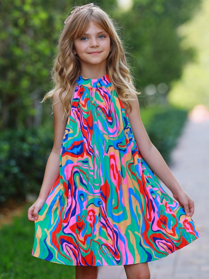 Color Swirl Halter Swing Dress Mia Belle Girls