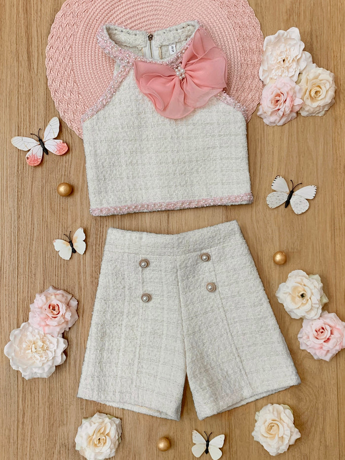 Confident Little Diva Halter Tweed Top and Short Set Mia Belle Girls