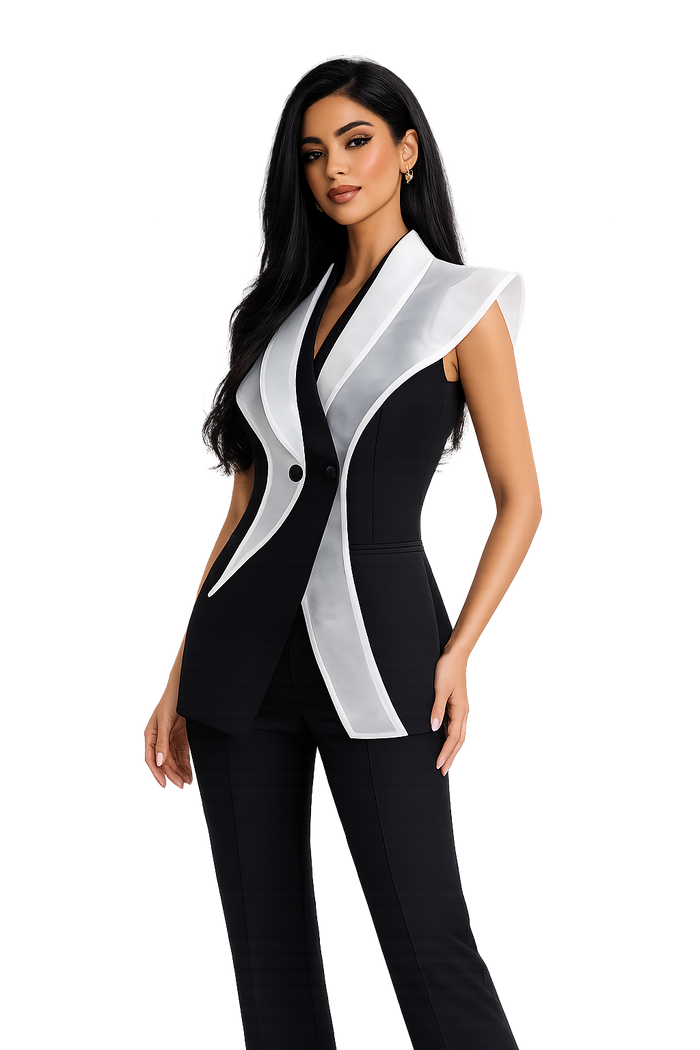 Contrast Lapel Longline Vest – EVELYN