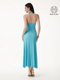OGLmove CoolTouch Halter A-Line Midi Bra Dress Iced Aqua Blue XS