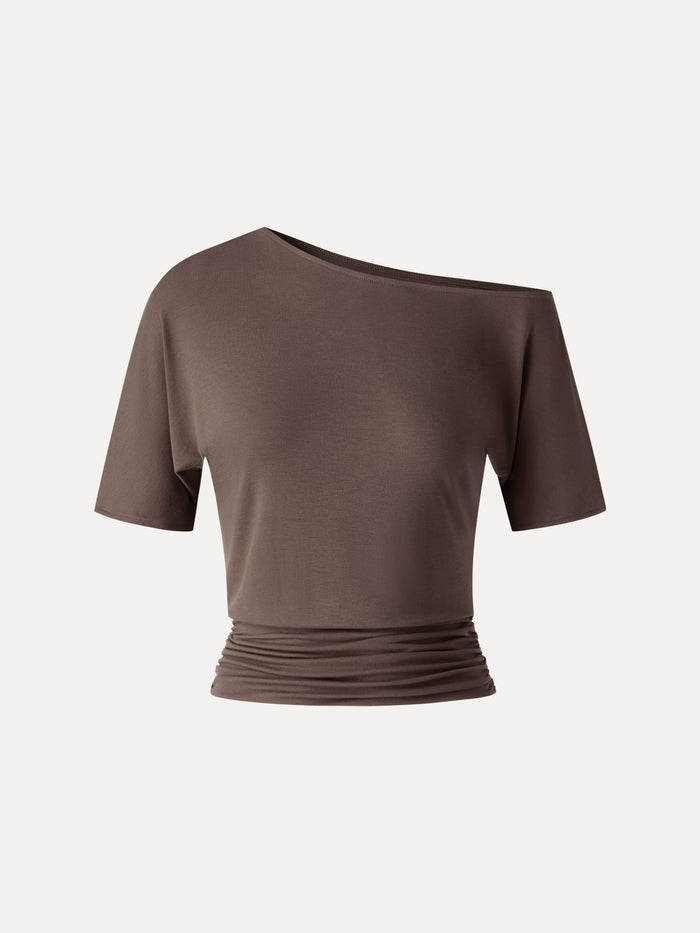 OGLmove CoolTouch Relaxed Short Sleeve Ruched Top Chocolate Brown S