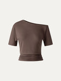 OGLmove CoolTouch Relaxed Short Sleeve Ruched Top Chocolate Brown S