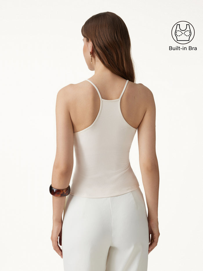 OGLmove CoolTouch Ribbed Racer Back Bra Tank Jet Stream Beige XS