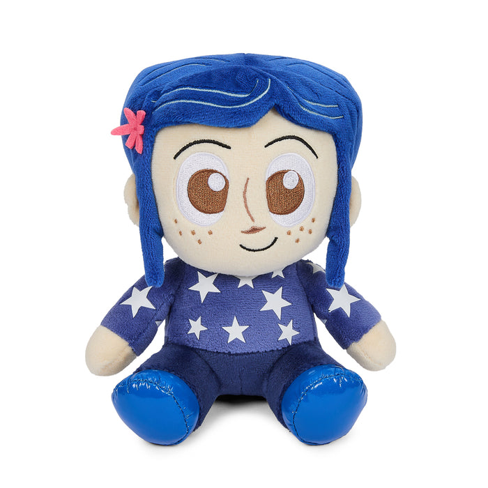 Coraline plush toy wearing a star sweater, soft Phunny plush material, 7.5-inch collectible plush from the Coraline brand.