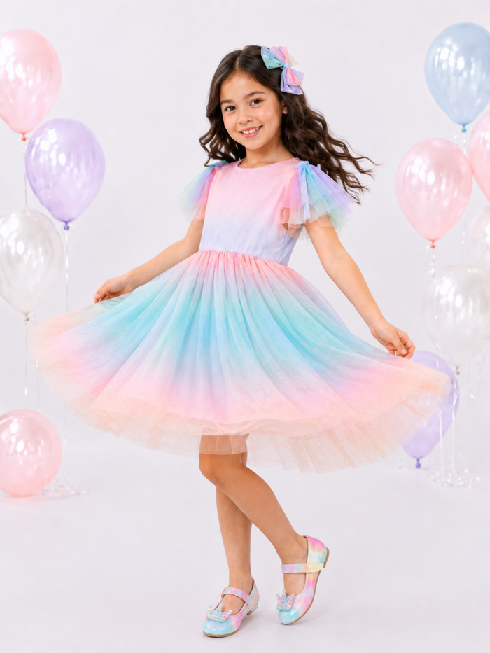 Cotton Candy Pastel Rainbow Party Dress Mia Belle Girls