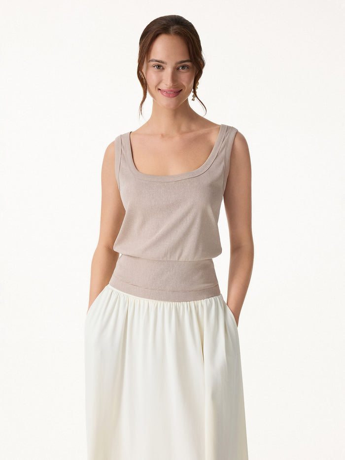 OGLmove Cotton-Linen Blend Boatneck Low Back Top