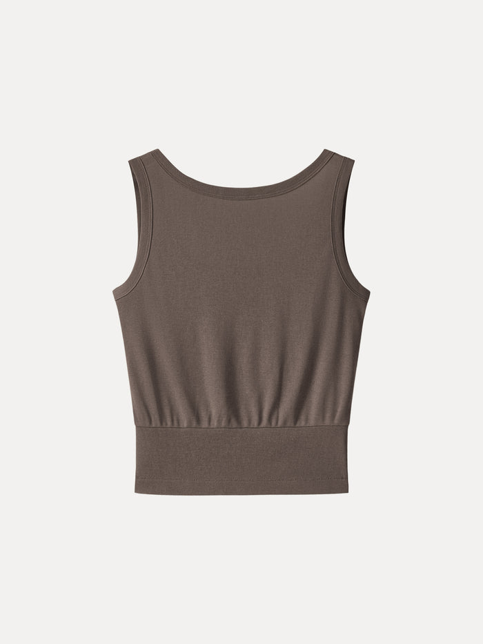 OGLmove Cotton-Linen Blend Boatneck Low Back Top