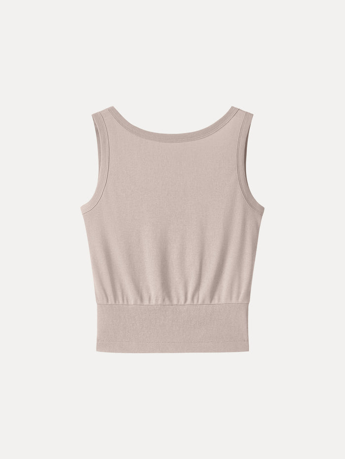 OGLmove Cotton-Linen Blend Boatneck Low Back Top
