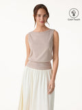 OGLmove Cotton-Linen Blend Reversible Boatneck Low Back Top Desert Sand Beige XS