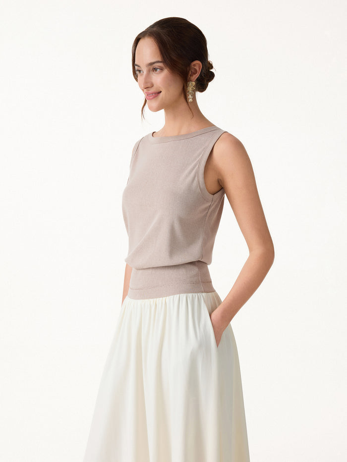 OGLmove Cotton-Linen Blend Boatneck Low Back Top